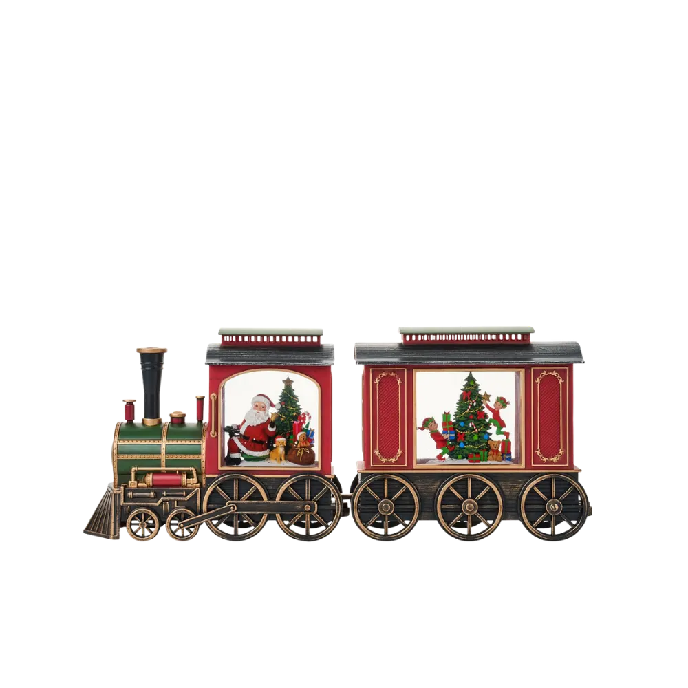 SG23151 - 8"H LED Two Piece Train Water Globe Lantern Glitter Spinning