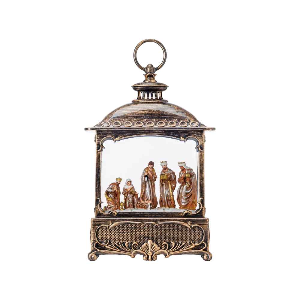 SG24011 - 10"H LED Nativity Flat Plastic Water Lantern Glitter Spinner