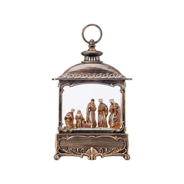 SG24011 - 10"H LED Nativity Flat Plastic Water Lantern Glitter Spinner