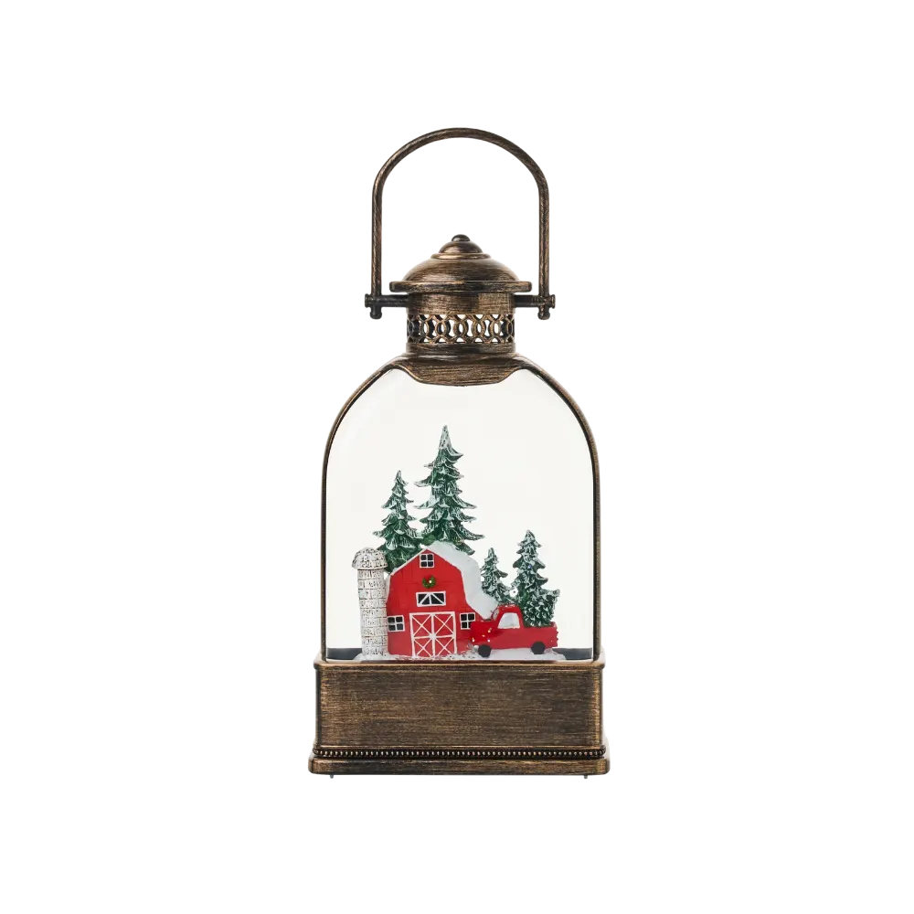 SG24031-1 - 9"H LED Farmhouse Water Globe Lantern Glitter Spinning