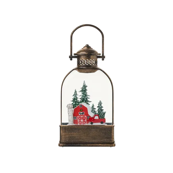SG24031-1 - 9"H LED Farmhouse Water Globe Lantern Glitter Spinning