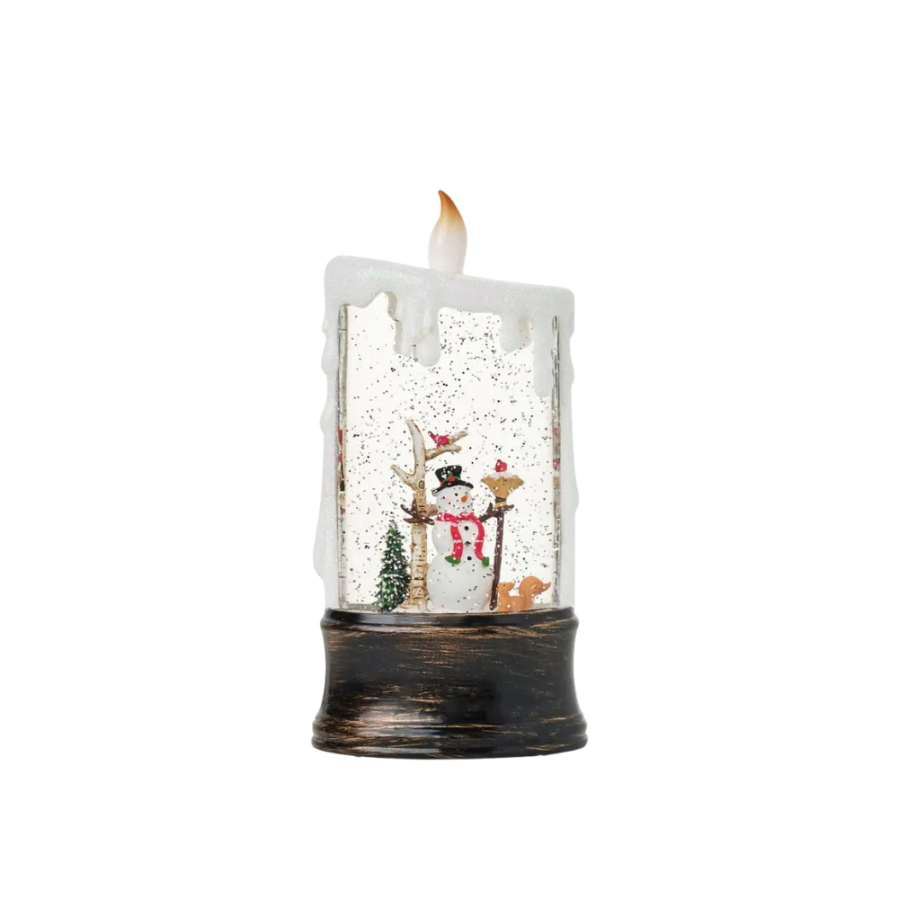 SG24031 - 10"H LED Snowman in Candle Water Globe Lantern Glitter Spinning