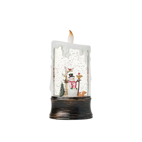 SG24031 - 10"H LED Snowman in Candle Water Globe Lantern Glitter Spinning