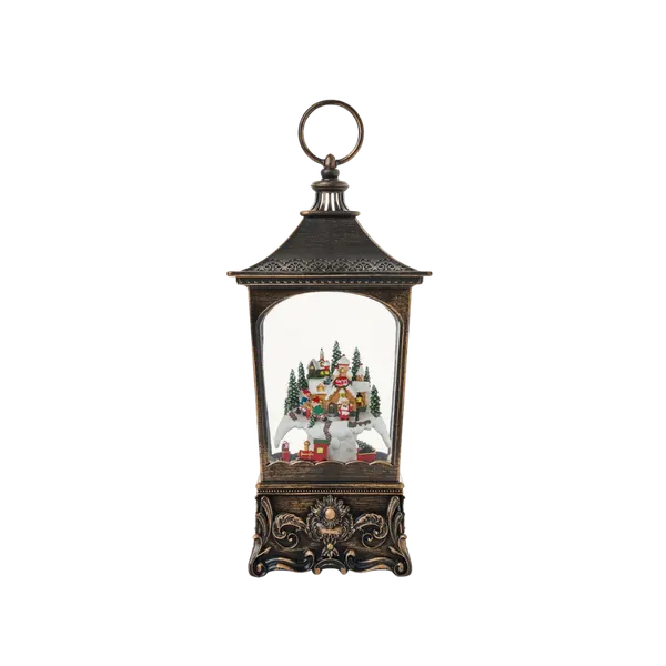 SG24166 - 8.5"H LED North Pole Water Globe Lantern Glitter Rotating