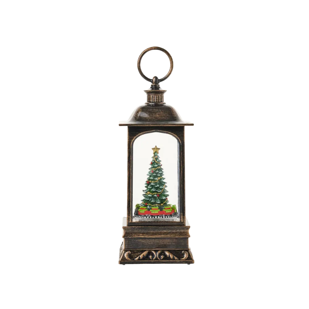 SG24167 - 9"H LED Train Water Globe Lantern Glitter Rotating