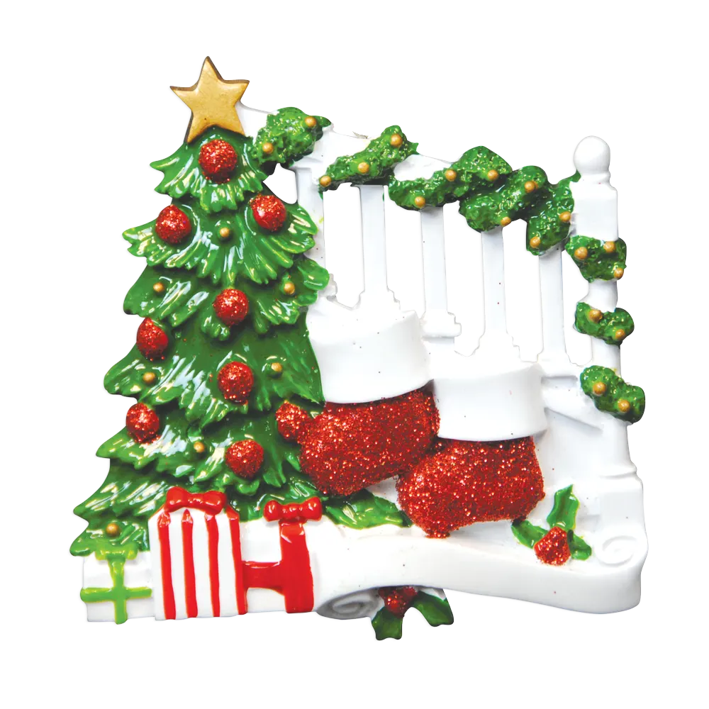 TT823-2 - Bannister with 2 Stockings Christmas Table Topper