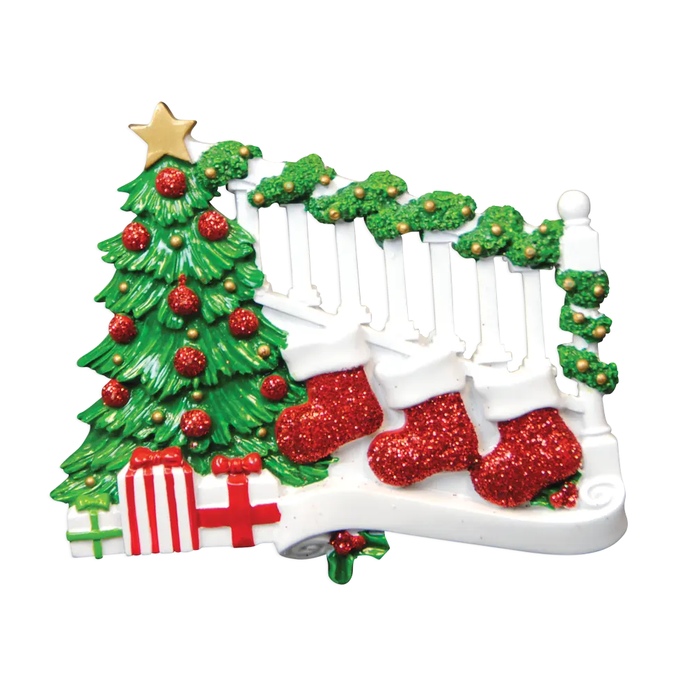 TT823-3 - Bannister with 3 Stockings Christmas Table Topper