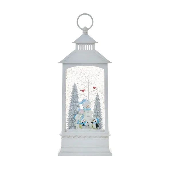 SG24085 - 14" LED Cardinals with Tree Water Globe Lantern Glitter Spinning